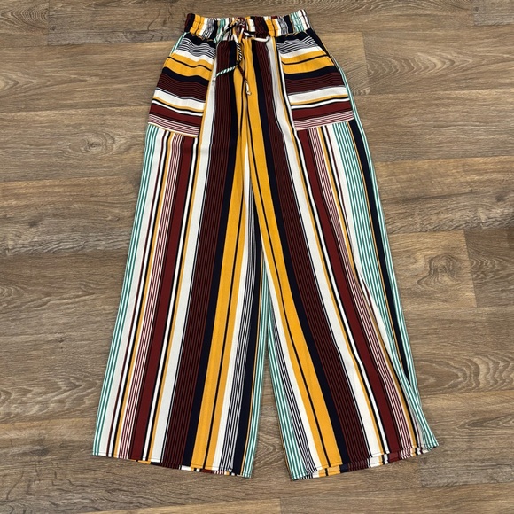 Fashion Nova Women’s Small Striped Wide Leg Pants Multicolor High Waist - Picture 1 of 5